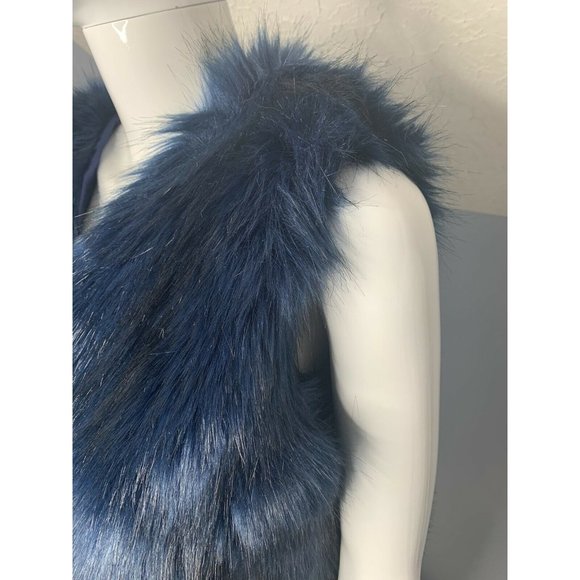 Laundry By Shelli Segal Women's S/M Blue Faux Fur Black Vest Lined Soft … - Picture 7 of 7